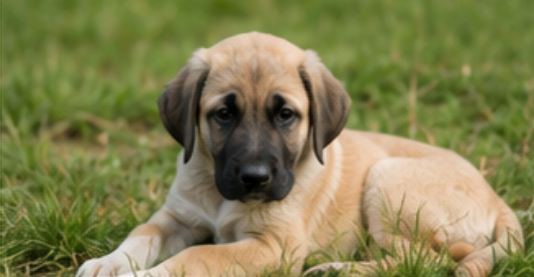 Chiot de l'élevage allongé dans l'herbe